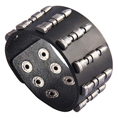 GelConnie Punk Leather Cuff Bracelet Adjustable Straps Wrap Bracelets Arm Armor Cuff Gothic Leather Wristbands for Men, Women - color: Bullet Cuff Bracelet-Black