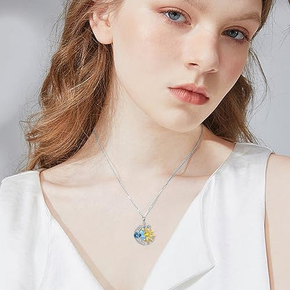 AOBOCO 925 Sterling Silver Moon Sun Star Necklace Celtic Jewelry for Women Girls - color: Silver&Gold&Light Blue Opal