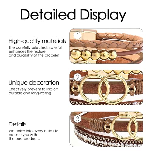 Leather Wrap Bracelets for Women, Boho Leopard Multi-Layer Crystal Beads Cuff Jewelry - color: J-Warp-011