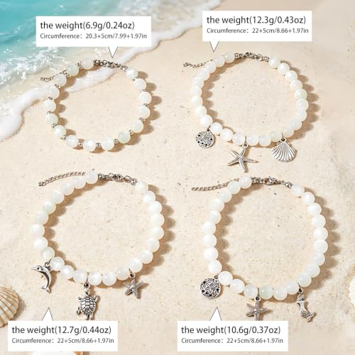 COLORFUL BLING Dopamine UV Reactive Color Changing Resin Beaded Anklet for Women Boho Starfish Seashell Turtle Dolphin Charm Foot Chain Summer Beach Vacation Jewelry - style: style 3