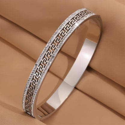 Silver Stainless Steel Bangle Bracelet - Non-tarnish Waterproof, Trendy Jewelry Gift Birthday for Women