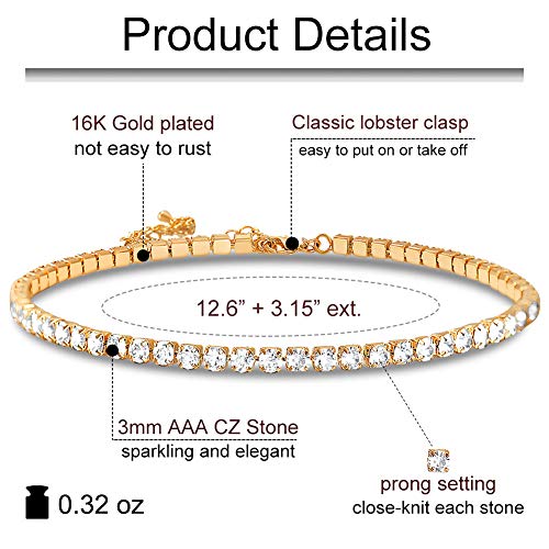 Zealmer 18K Yellow Gold Plated 1-5 Rows Rhinestone Choker Necklace & Stretch Bracelets Set Wedding Jewelry - style: 1 Row