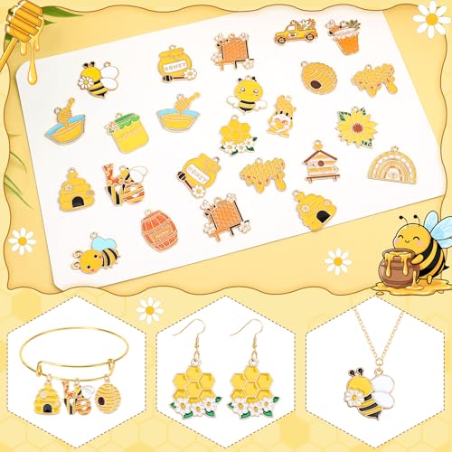 40Pcs/20 Pairs Bee Charms for Jewelry Making Gifts | Assorted Honeycomb Honeybee Charms, Bee Enamel Charms Pendants, Necklace Bracelet Keychains Making, DIY Crafts Supplies - style: Bee