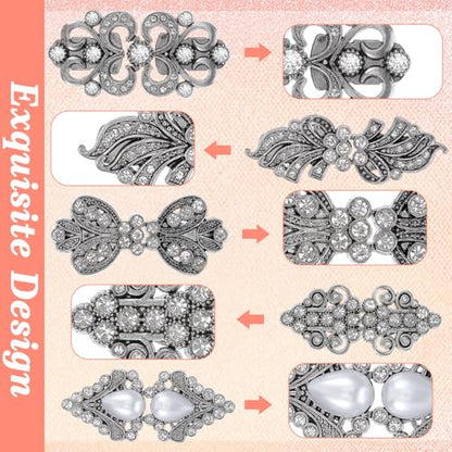 ElevateTech Sweater Shawl Clips, 4 Pcs Retro Sweater Clips for Cardigans Vintage Dress Clip Cloak Brooches Shawl Pins Silver Rhinestone Cardigan Clip for Cape Cloak Dress Shirt Cardigan Scarf