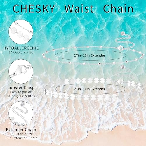 CHESKY Silver Plated Waist Chain Body Chain Jewelry, Belly Chain for Women - style: 2