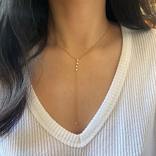 Gold Necklace for Women, Dainty Long Necklace 14k Gold Plated Lariat Long Necklaces for Women Trendy Simple Statement Drop Necklace Fashion Body Chain Prom Jewelry Gold Accessories - color: 13-Gold