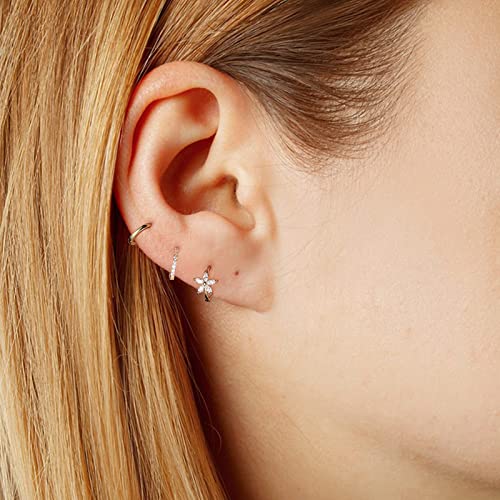DAILY VIBES Dainty Butterfly Cross CZ Small Huggie Hoop Earrings for Women | Hypoallergenic, 14K Gold Plated Hoops, Tiny Cubic Zirconia, Cartilage Hoop Earrings for Women Trendy - color: Mini Flower