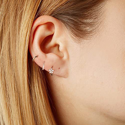 DAILY VIBES Dainty Butterfly Cross CZ Small Huggie Hoop Earrings for Women | Hypoallergenic, 14K Gold Plated Hoops, Tiny Cubic Zirconia, Cartilage Hoop Earrings for Women Trendy - color: Mini Flower
