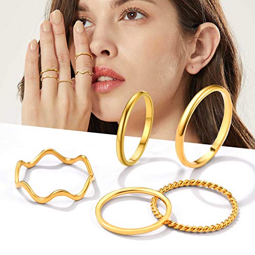 PROSTEEL Stainless Steel Rings Set, Women's Plain Band Knuckle Stacking Midi Rings Comfort Fit, Silver/Gold/Rose Gold/Black Tone, Multi Size #4-#12 - color: D: 8 pcs-gold