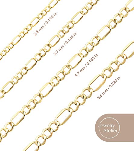 Jewelry Atelier Gold Chain Necklace Collection - 14K Solid Yellow Gold Filled Figaro Chain Necklaces for Women and Men with Different Sizes (2.8mm, 3.7mm, 4.7mm, 5.6mm) - style: 4.7mm width