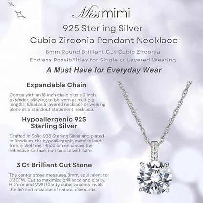 925 Sterling Silver Cubic Zirconia Necklace and Earrings Set for Women, Heart, Cushion, Round, Emerald Cut CZ, Solitaire Bezel Jewelry Set, CZ Bridal Jewelry Set, Bridesmaid Gift - style: Round Cut