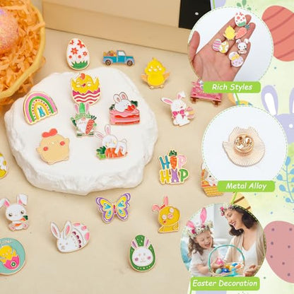 SANNIX 60Pcs Easter Pins, Easter Enamel Lapel Pins Assorted Bunny Eggs Carrot Butterfly Pin Badge Cartoon Backpack Pin Brooches for Clothes Bags Hats Accessories, 30 Styles - style: Easter Pins