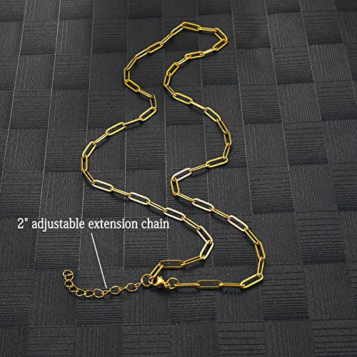 Stainless Steel Dainty Paperclip Link Chain Necklace for Women with Extension - Silver and Gold Color - color: Gold Color-22"