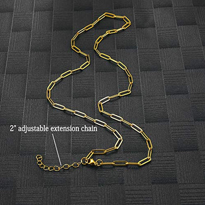 Stainless Steel Dainty Paperclip Link Chain Necklace for Women with Extension - Silver and Gold Color - color: Gold Color-20"
