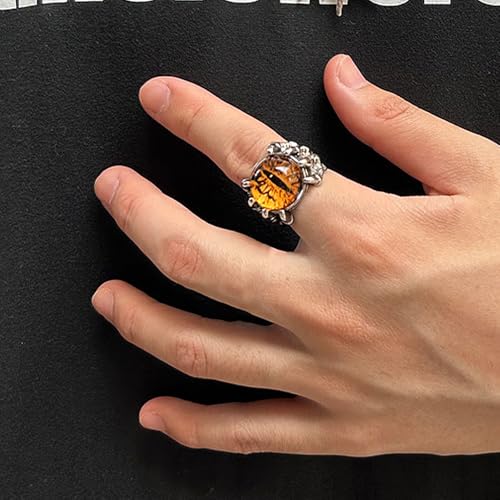 Rrdaily Gothic Punk Devil Evil Eye Rings, Open Adjustable Crystal Dragon Eagle Claw Locomotive Biker Ring for Men Party Gifts - color: Yellow