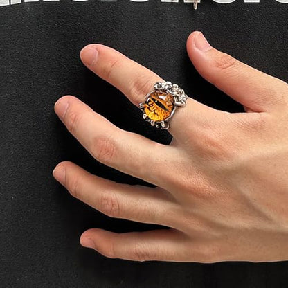 Rrdaily Gothic Punk Devil Evil Eye Rings, Open Adjustable Crystal Dragon Eagle Claw Locomotive Biker Ring for Men Party Gifts - color: Yellow