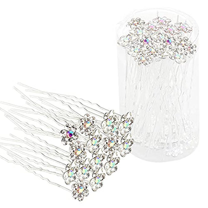 Rhinestone Flower Hair Pins, 40 Pcs U-Shaped Crystal Party Wedding Bridal Hair Accessories for Women Girls (White) - color: White
