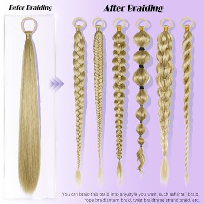 Ponytail Extension with Hair Tie, 26 Inches, 2 PCS | Mixed Blonde Yaki Straight DIY Braided Hairpieces Sleek Light and Soft Fluffy Stayle Ponytail for Women Daily Party Use - color: Mixed Blonde