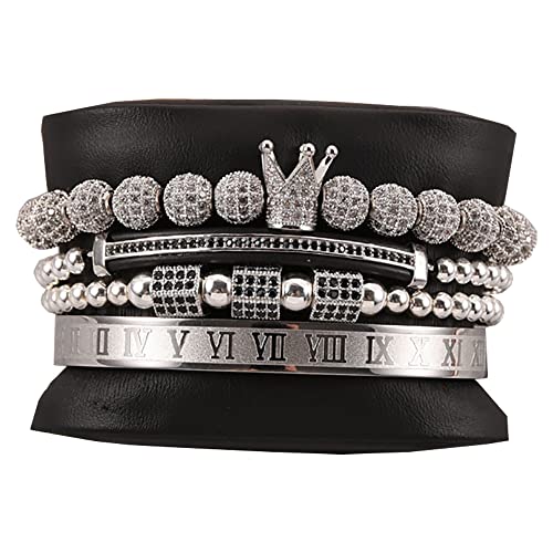 Mens Bracelet Beaded Bracelets Micro Pave Zircon Bracelets for Men Women Bracelets for Men Stainless Steel Cuff Bangle - color: silver