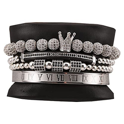 Mens Bracelet Beaded Bracelets Micro Pave Zircon Bracelets for Men Women Bracelets for Men Stainless Steel Cuff Bangle - color: silver