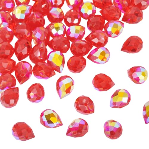 Beadthoven 50pcs Red Crystal Teardrop Glass Beads Faceted Suncatcher Beads for Jewelry Making Briolette Tear Drop Pendants Top Drilled Crystal Prism Spacers for DIY Necklace Bracelet Earring Christmas - color: Red