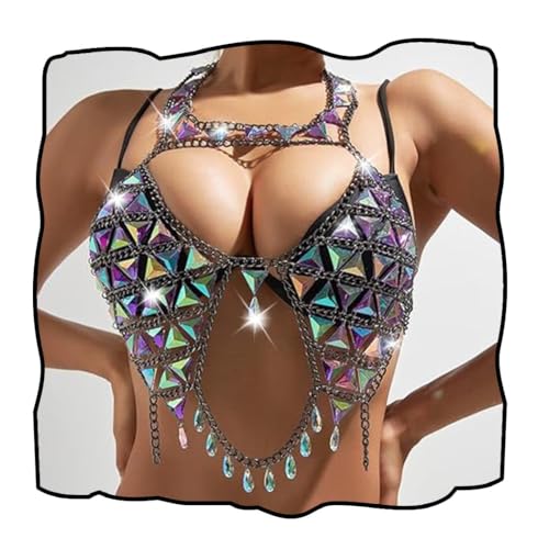 CanB Boho Body Chain Sexy Rhinestone Bikini Bra Body Chain Bra Beach Body Accessories Jewelry for Women