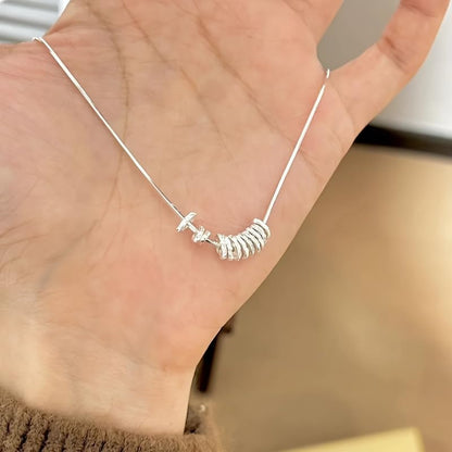 1 Pc, Silver Tone Snake Chain, Spiral Barrel Pendant Necklace, Minimalist Dainty Style, Trendy Outfit Matching (Silver)