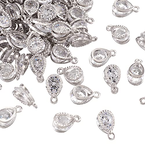 Beadthoven 100pcs Cubic Zirconia Alloy Charms Drop Shaped Platinum Pendants for Jewelry Making Choker Tiny Dangle Accessories - color: Platinum-Drop