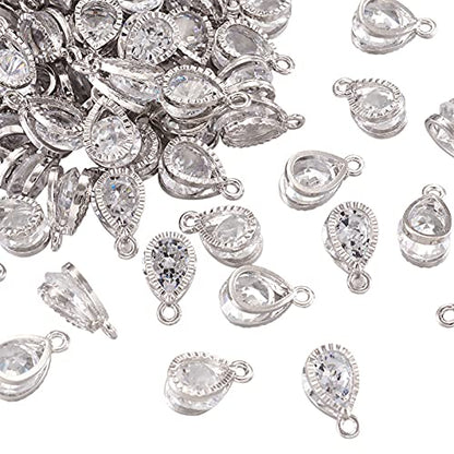 Beadthoven 100pcs Cubic Zirconia Alloy Charms Drop Shaped Platinum Pendants for Jewelry Making Choker Tiny Dangle Accessories - color: Platinum-Drop