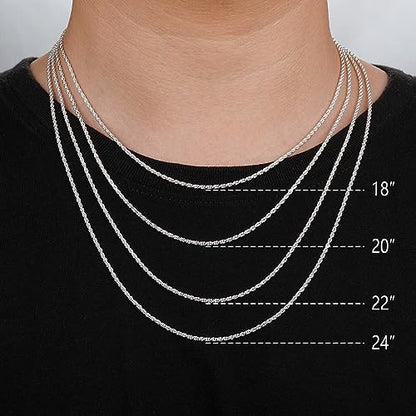BRIJEWNES 925 Sterling Silver Clasp 2/2.5/3/4/5mm Silver Chain for Men Mens Necklace Rope Chain Necklace Diamond Cut Silver Mens Chain Necklace 16 18 20 22 24 26 28 30 Inches - size: 30, style: 2mm