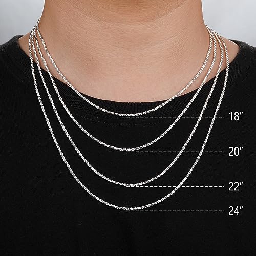 BRIJEWNES 925 Sterling Silver Clasp 2/2.5/3/4/5mm Silver Chain for Men Mens Necklace Rope Chain Necklace Diamond Cut Silver Mens Chain Necklace 16 18 20 22 24 26 28 30 Inches - size: 24, style: 2mm