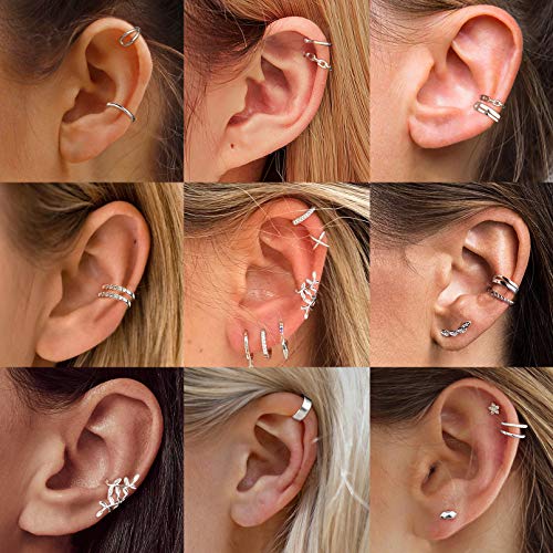 ChicSilver 925 Sterling Silver Ear Cuffs Non-Piercing Cartilage Earrings: Various Styles, Conch Cuffs (with Gift Box) - style: F: Leaf Cuff