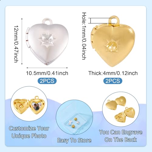 Elecrelive Locket Pendants Photo Frame Charms Memory Photo Charms Heart Locket Photo Frame Pendants - color: Gold, Silver