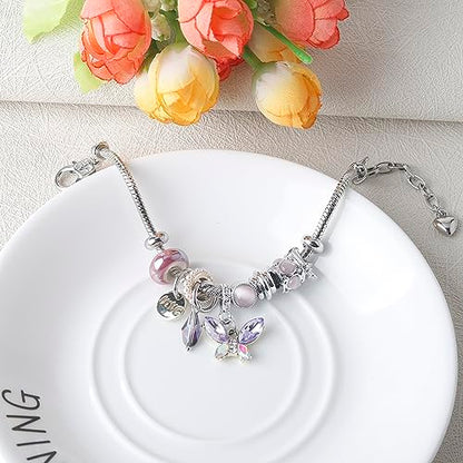 DS Charm Bracelets for Girls Adjustable Silver Stainless Steel Gift Box | Cute Cartoon Charms,Friendship Jewelry,Birthday Gifts,Teen Kid Fit, Tarnish Resistant,Stackable Trendy Daily Wear - style: Silver-butterfly