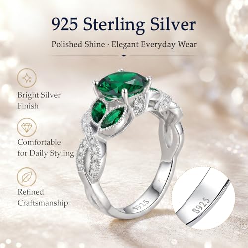 Yaresul 3.6ct 925 Sterling Silver Created Women's Rainbow Topaz|Sapphire|Aquamarine Ring Women Engagement Rings Bezel Setting Marquise Fashion Statement Ring Best Gift for Mother and Grandma Size 5-9 - color: E-Created Emerald