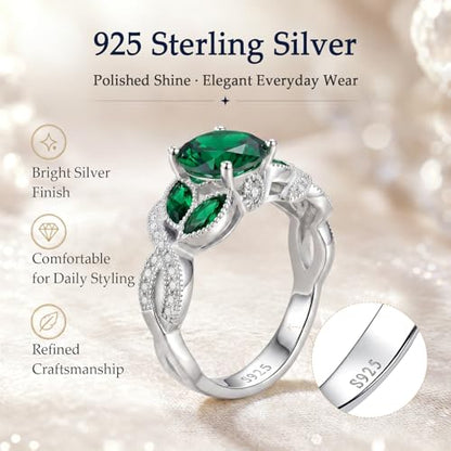 Yaresul 3.6ct 925 Sterling Silver Created Women's Rainbow Topaz|Sapphire|Aquamarine Ring Women Engagement Rings Bezel Setting Marquise Fashion Statement Ring Best Gift for Mother and Grandma Size 5-9 - color: E-Created Emerald