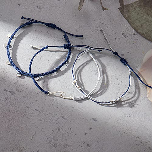 Waterproof String Anklets Cute Beaded Ankle Bracelets Beach Wave Anklet Stainless Steel Coin Boho Ankle Jewelry for Women - color: Navy Blue
