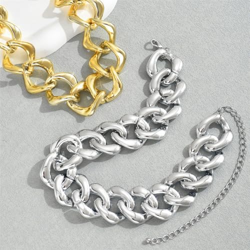 Chunky Gold Chain Necklace for Women Big Chunky Choker Necklace Gold Cuban Link Chain Necklaces Punk Hip-Hop Necklaces Costume Jewelry Gift - color: Silver09