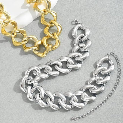Chunky Gold Chain Necklace for Women Big Chunky Choker Necklace Gold Cuban Link Chain Necklaces Punk Hip-Hop Necklaces Costume Jewelry Gift - color: Silver09