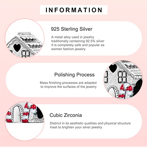 MITSOKU 925 Sterling Silver Charms for Bracelets Necklaces Animal prototype Pendant Safety Chain Dangle Pendants Beads Christmas Day Charms Jewelry Gift for Women - style: 3-Gingerbread House