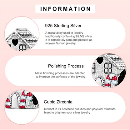 MITSOKU 925 Sterling Silver Charms for Bracelets Necklaces Animal prototype Pendant Safety Chain Dangle Pendants Beads Christmas Day Charms Jewelry Gift for Women - style: 3-Gingerbread House