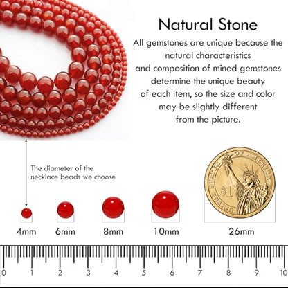 Simple 4mm Gemstones and Crystals Choker Necklace Unisex 16"-18" | Necklaces for Women Men, Adjustable, 40-45 cm Chain Length, Handmade, Spiritual Gemstones, Positive Energy, Daily Wear - style: Red Agate