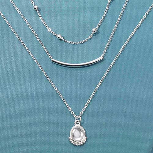 Boho Layered Opal Moonstone Necklace Choker Silver Carved Bar Necklace Tube Necklace Vintage Multi Layer Necklace Chain Jewelry for Women