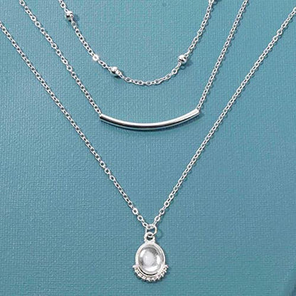 Boho Layered Opal Moonstone Necklace Choker Silver Carved Bar Necklace Tube Necklace Vintage Multi Layer Necklace Chain Jewelry for Women