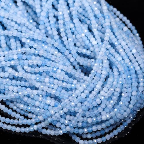 120pcs 3mm Natural Aquamarine Gemstone Beads Faceted Round Loose Stone Beads for Jewelry Making (1 Strand) - color: Aquamarine, size: 2.8-3.3mm