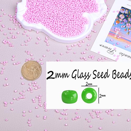 2mm Glass Seed Beads Bulk, Light Pink 12/0 Tiny Round Seed Bead, Small Mini Pony Craft Beads for Bracelet Necklace Wrist Jewelry Making Beading Weaving DIY Crafts Supplies - color: Light Pink