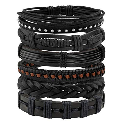 Leather Braided Bracelet Cuff Wrap Wristband for Men Women Adjustable - color: D:6pcs