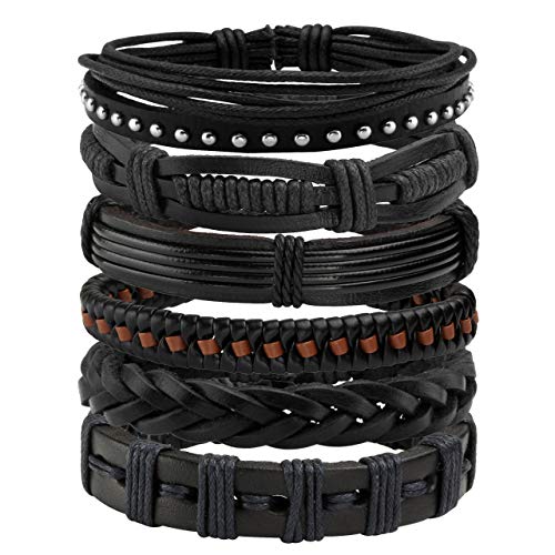 Leather Braided Bracelet Cuff Wrap Wristband for Men Women Adjustable - color: D:6pcs