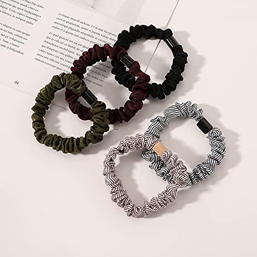 Hair Ties Silk Satin Scrunchies - Small Mini Thin Elestics Ponytail Holder Hair Bands Skinny Scrunchy For Thick Curl Hair No Crease Hair Ties Soft Accessories No Hurt Your Hair for Women and Girls - color: Solid and flower