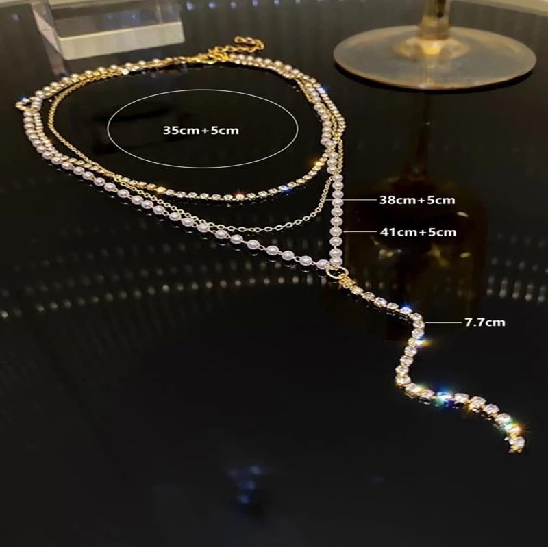 Lasso Necklace for Woman Gold And Pearl Lasso Necklace Exquisite Waterproof Adjustable Y Shaped Sun Necklaces Layered Pearl Lariat Necklaces Jewelry - color: gold2